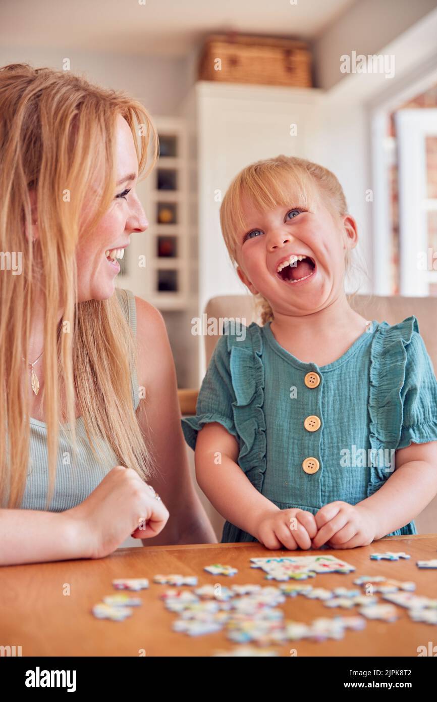girl, mother, fun, daughter, grimace, jigsaw puzzle, girls, mom