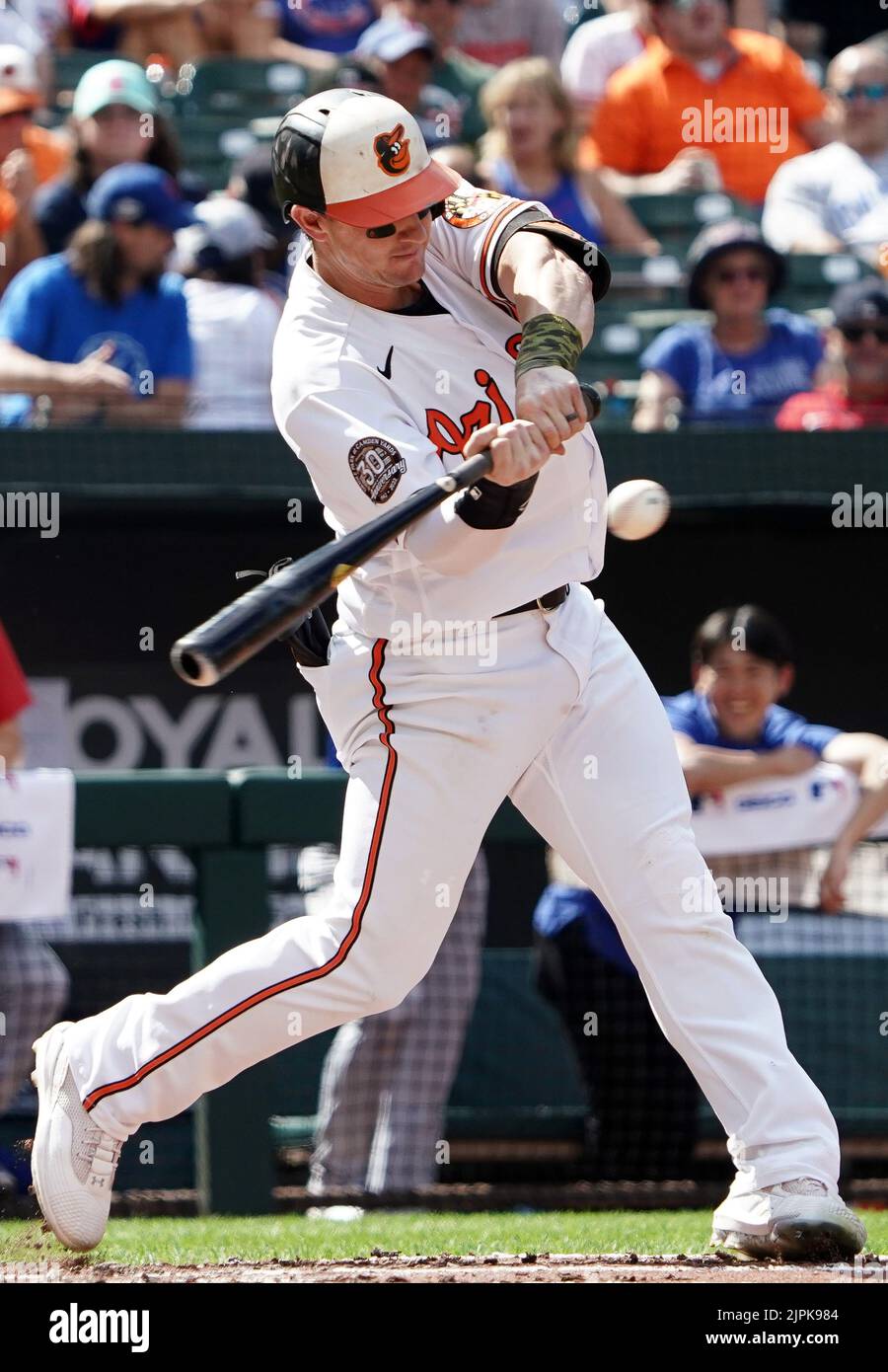 Baltimore, USA. 10th July, 2022. BALTIMORE, MD - JULY 10: Baltimore Orioles  center fielder Cedric Mullins (31) signs autographs before a MLB game  between the Baltimore Orioles and the Los Angeles Angels