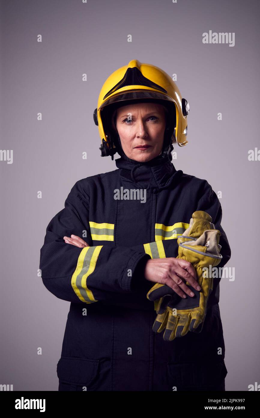 protective workwear, firefighter, berufsporträt, protective workwears, firefighters, fireman, firemen Stock Photo