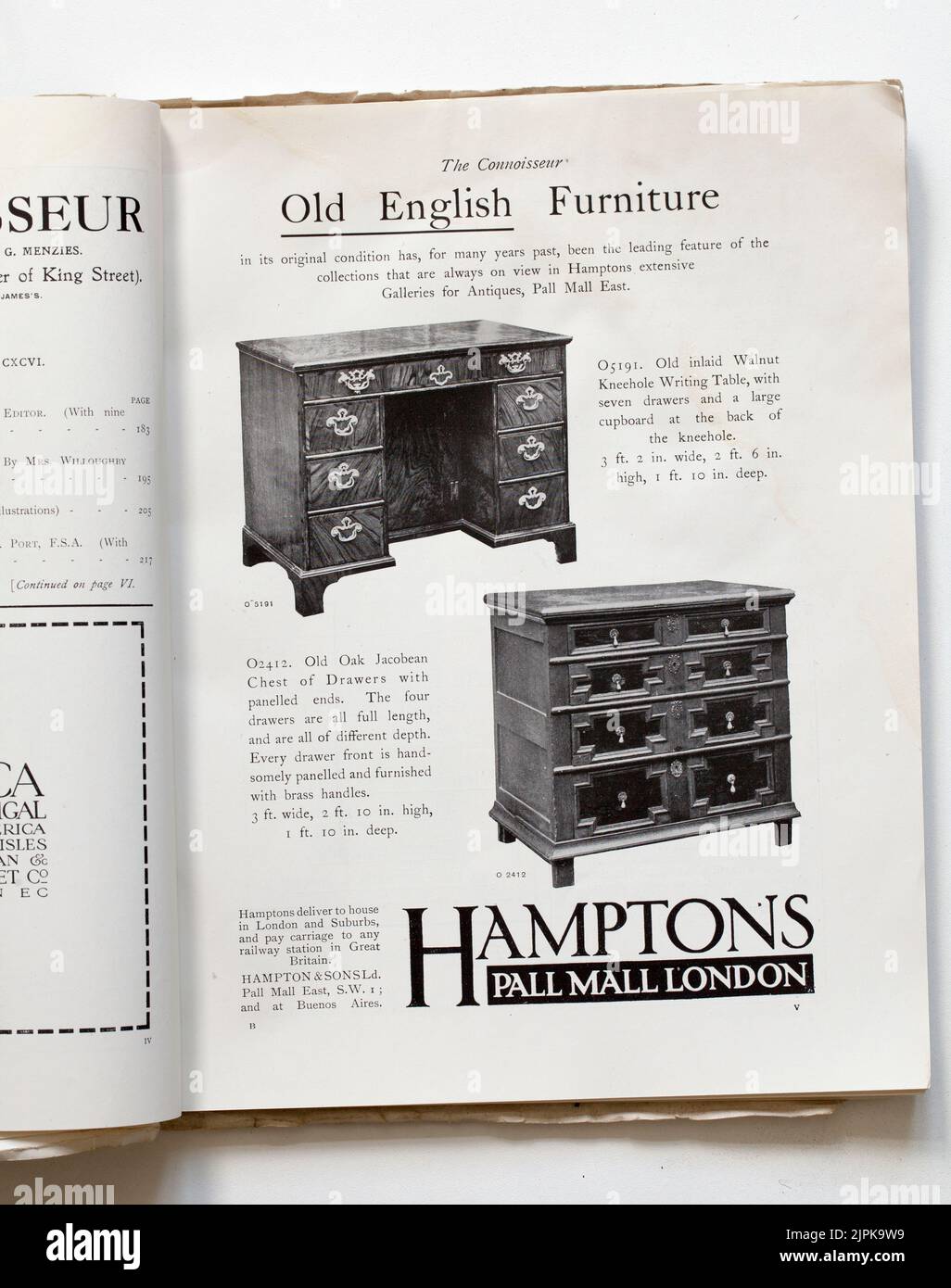 Advert for Old English Furniture from Hamptons of Pall Mall in London