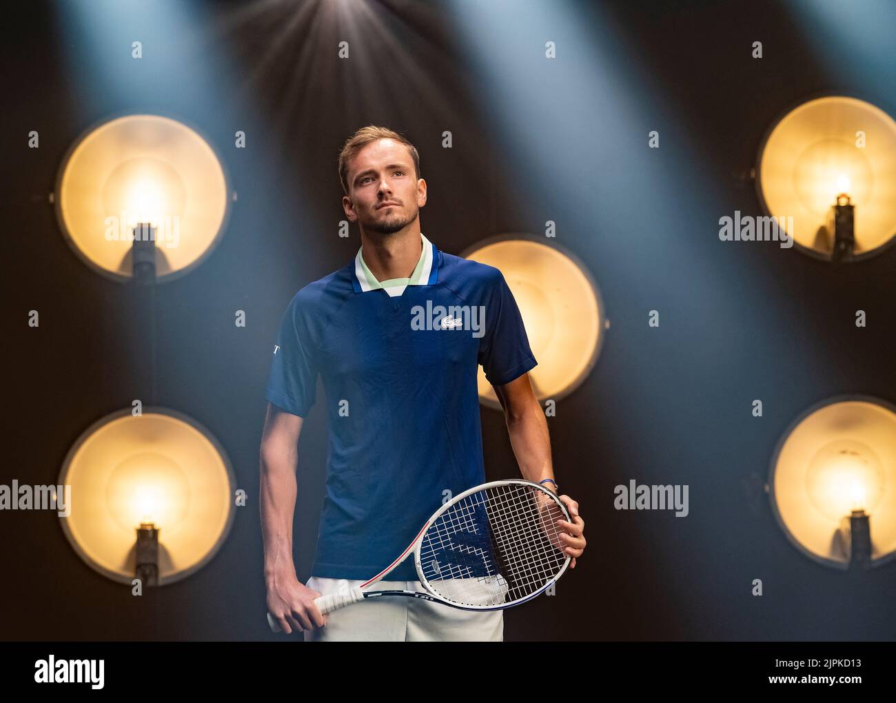 March 8, 2022; Indian Wells, CA 2022 BNP Paribas Open Tennis Channel player shoot Daniil Medvedev (RUS Stock Photo