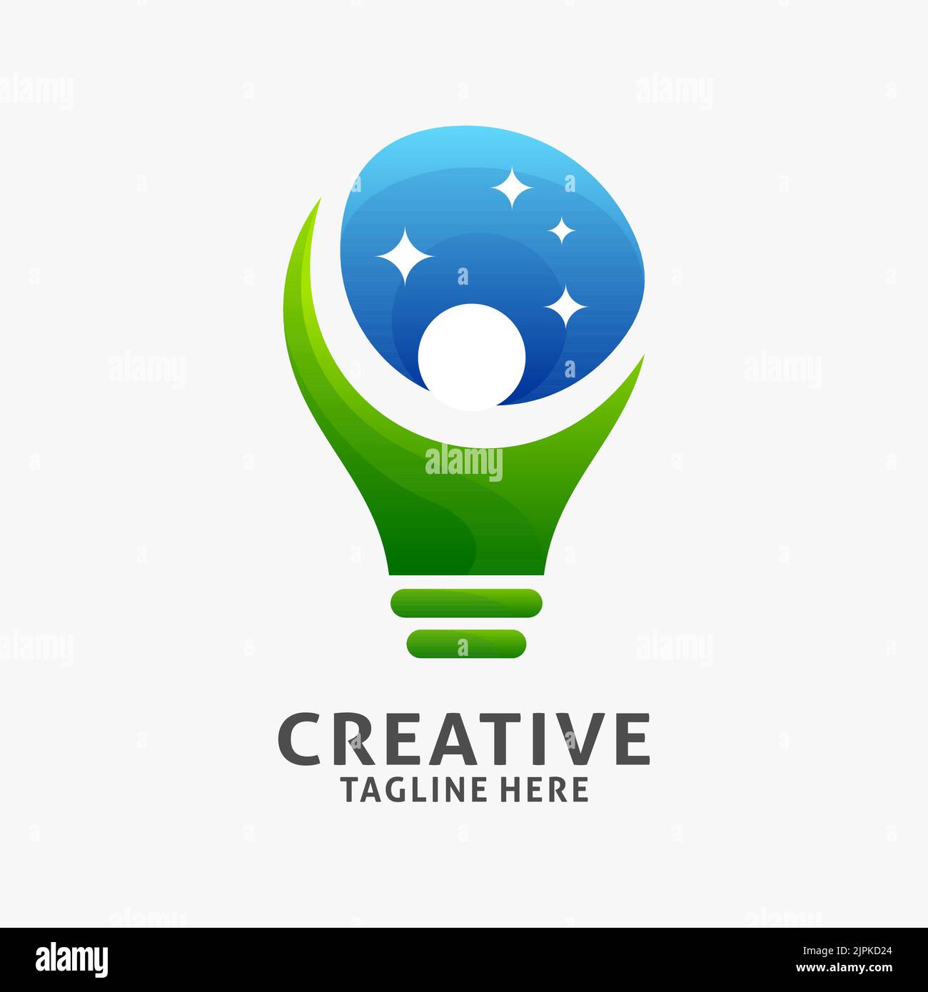 Creative lamp logo design with people and stars element Stock Vector