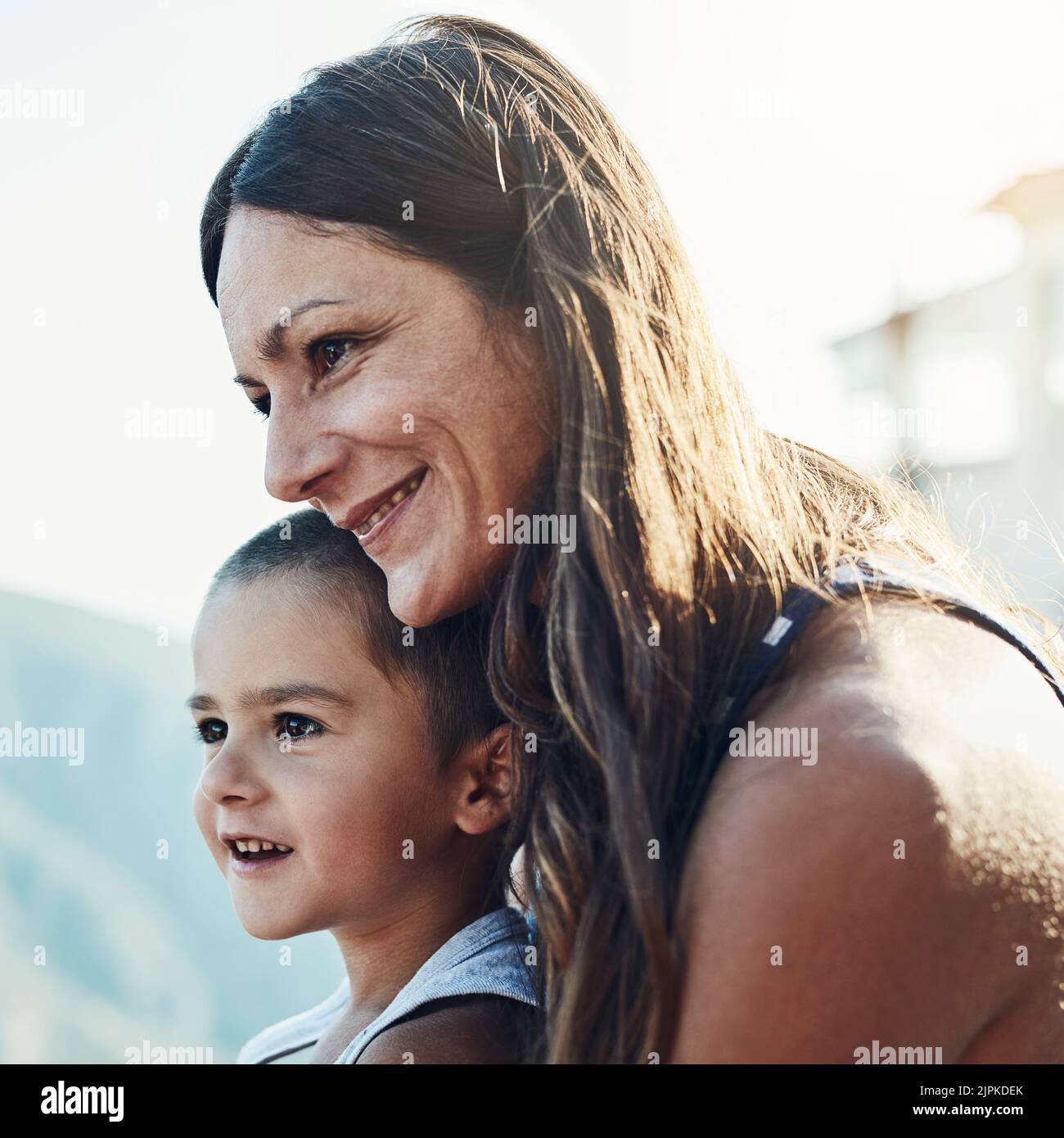 I love spending time with my boy. a single mother spending time with her son. Stock Photo