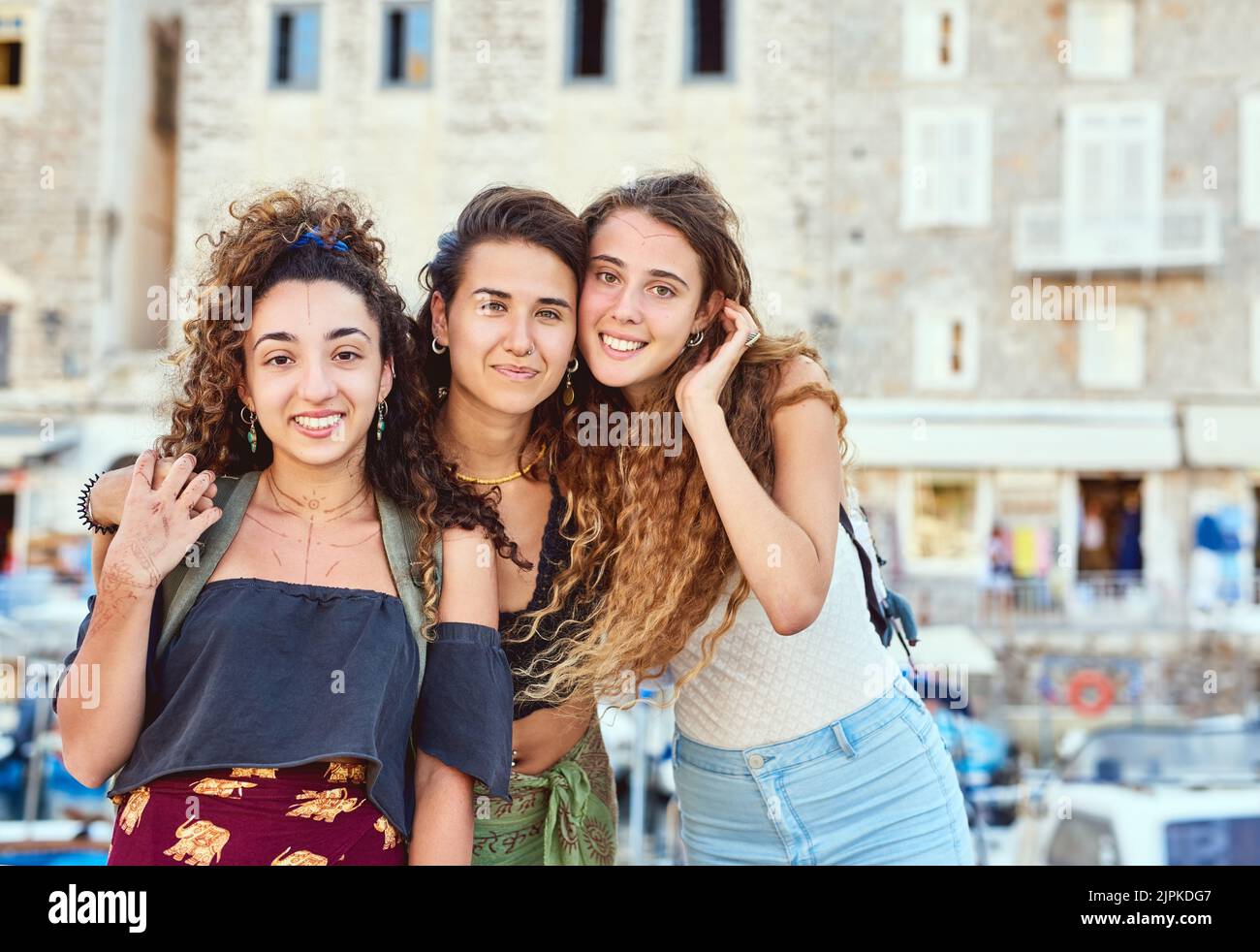 They make sight seeing even better. girlfriends on vacation. Stock Photo