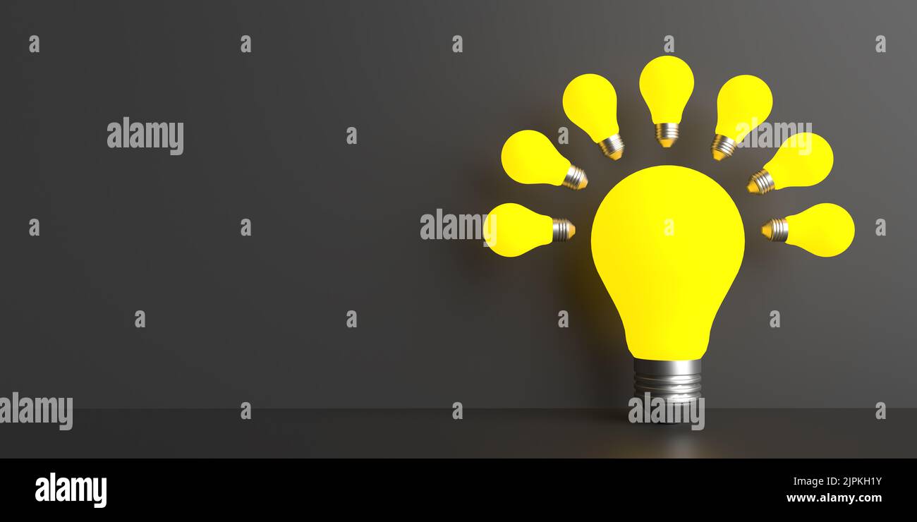 Idea and creativity concept: Realistic light bulb icon for creative analytical thinking. Teamwork processing brainstorming. Ideas symbol illustration. Stock Photo