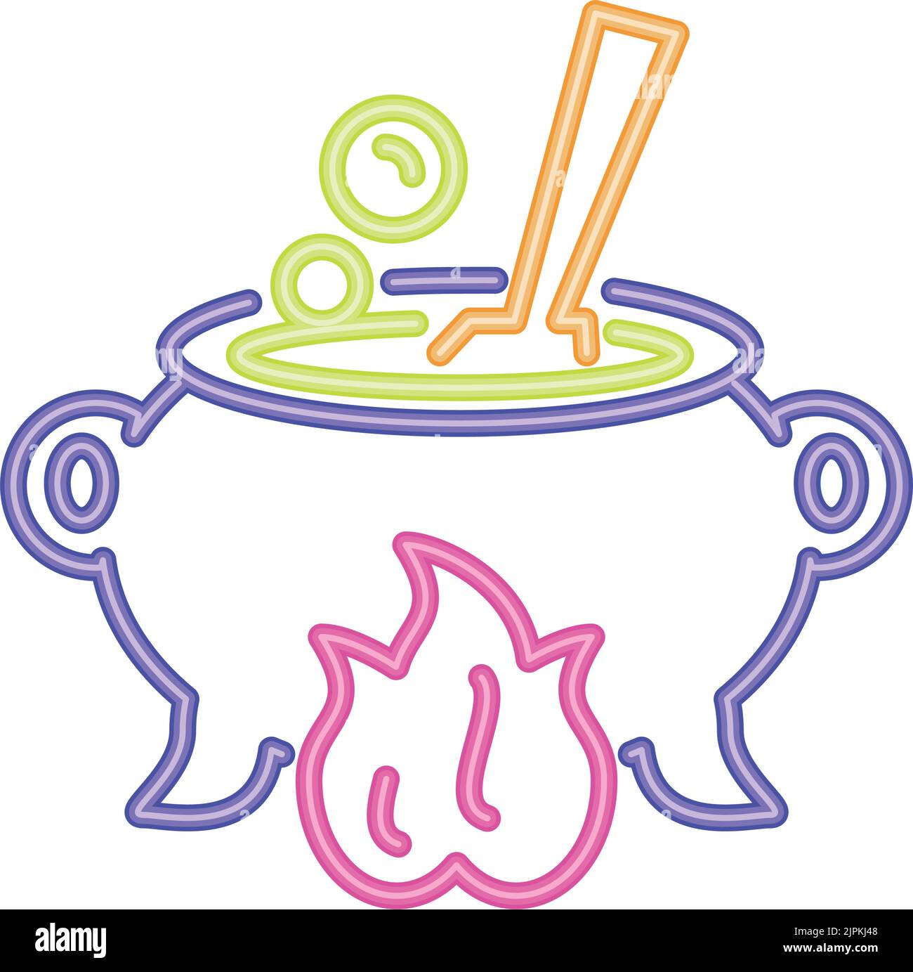 halloween cauldron neon Stock Vector