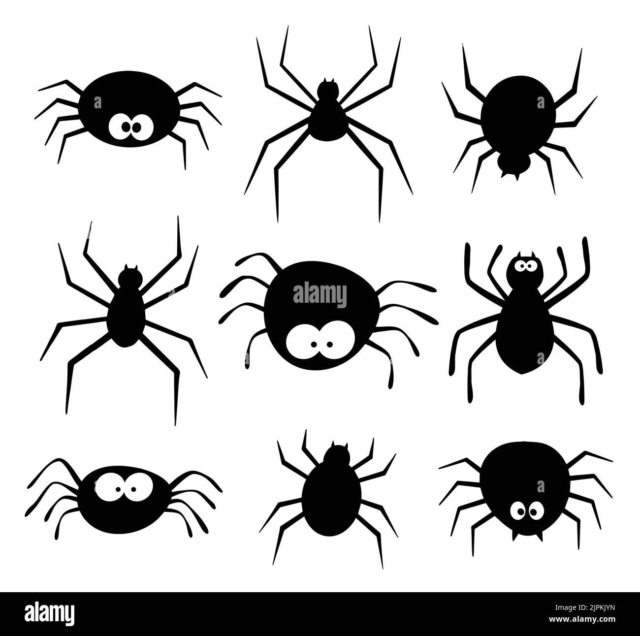 spider of halloween isolated on white background. Scary spiderweb hand drawn silhouette. Stock Vector