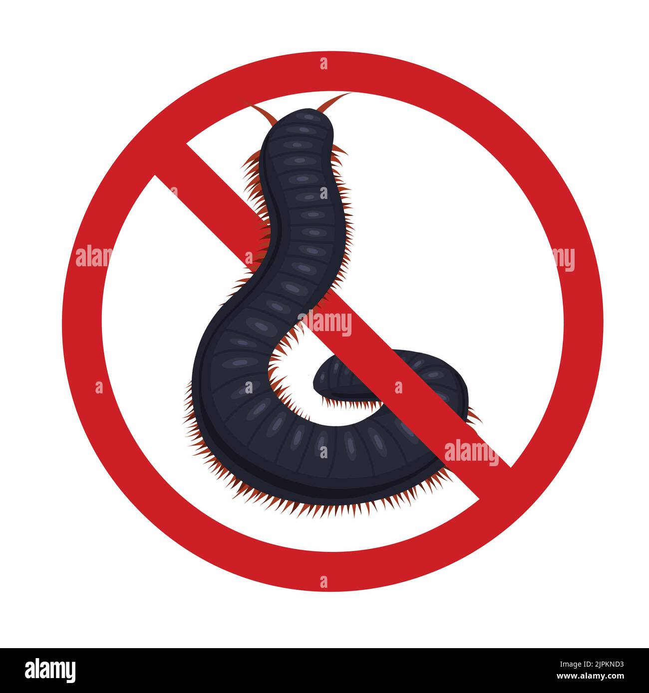 Scolopendra as a sign of prohibition. Vector forbidden sign with an insect. Centipede bite danger. Do not touch rare animals. Do not bring dangerous Stock Vector