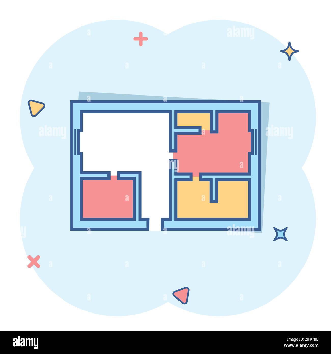 Vector cartoon house plan icon in comic style. Architect scheme sign ...