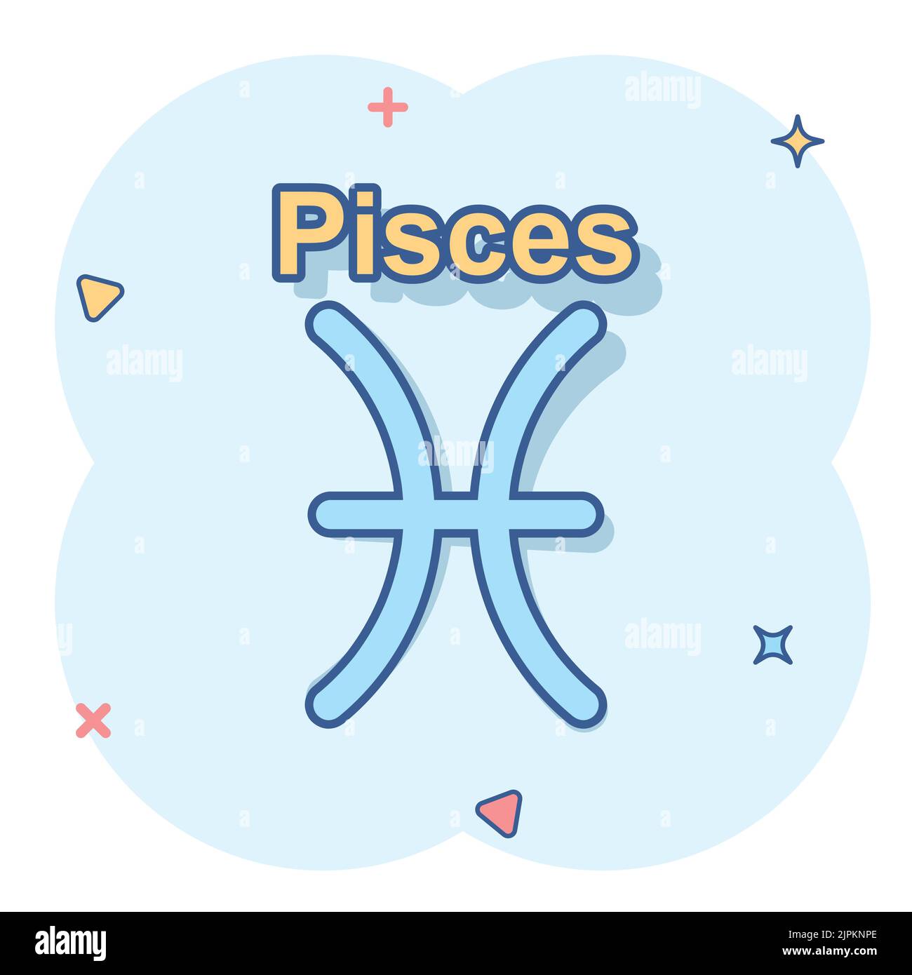 Vector cartoon pisces zodiac icon in comic style. Astrology sign