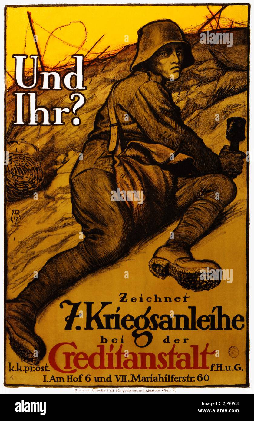 Und Ihr? - Zeichnet 7 Kriegsanleihe Crisco. German World War I propaganda poster. WWI. Roller, Alfred, 1864-1935, artist. 1917. Stock Photo