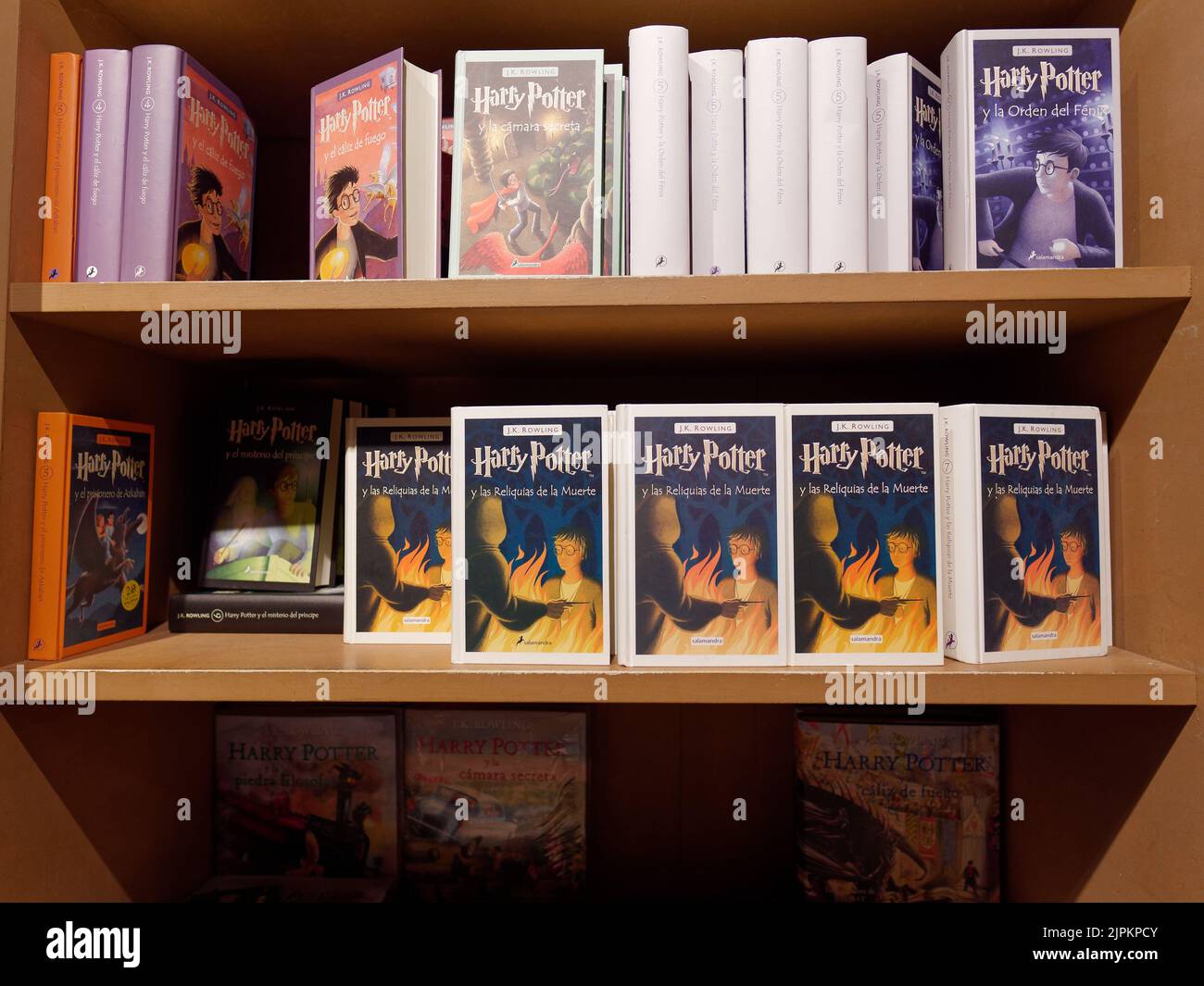 Books in  Livraria Lello aka Lello Bookstore in Porto, Portugal. Author JK Rowling visited the store whilst working in Porto. Stock Photo