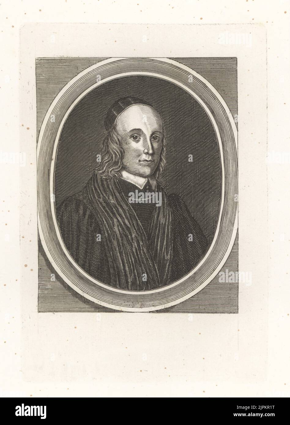 John Hewit, royalist divine, chaplain to King Charles I of England, 1614-1658. In skull cap, collar and ecclesiastical robes. Copperplate engraving from Samuel Woodburn’s Gallery of Rare Portraits Consisting of Original Plates, George Jones, 102 St Martin’s Lane, London, 1816. Stock Photo