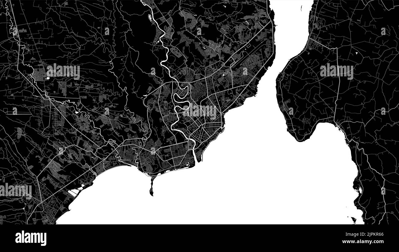 Vector map of Dabaw city. Urban grayscale poster. Road map image with metropolitan city area view. Stock Vector