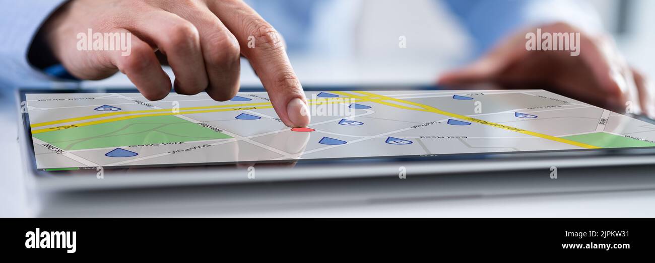 Looking Up Online GPS Location Map Stock Photo - Alamy