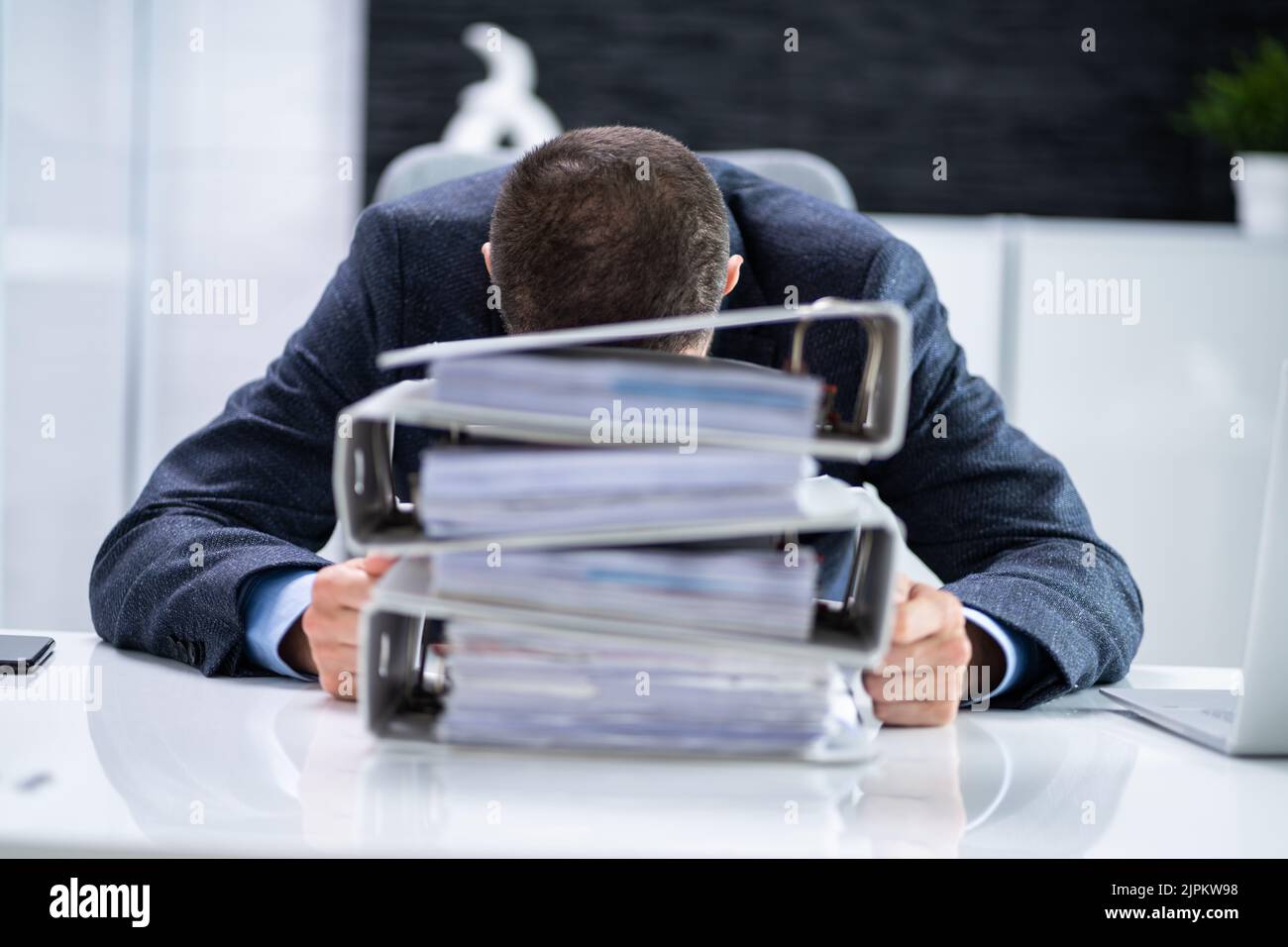 Tired Sad Man Overworked In Office Accounting Stress Stock Photo Alamy