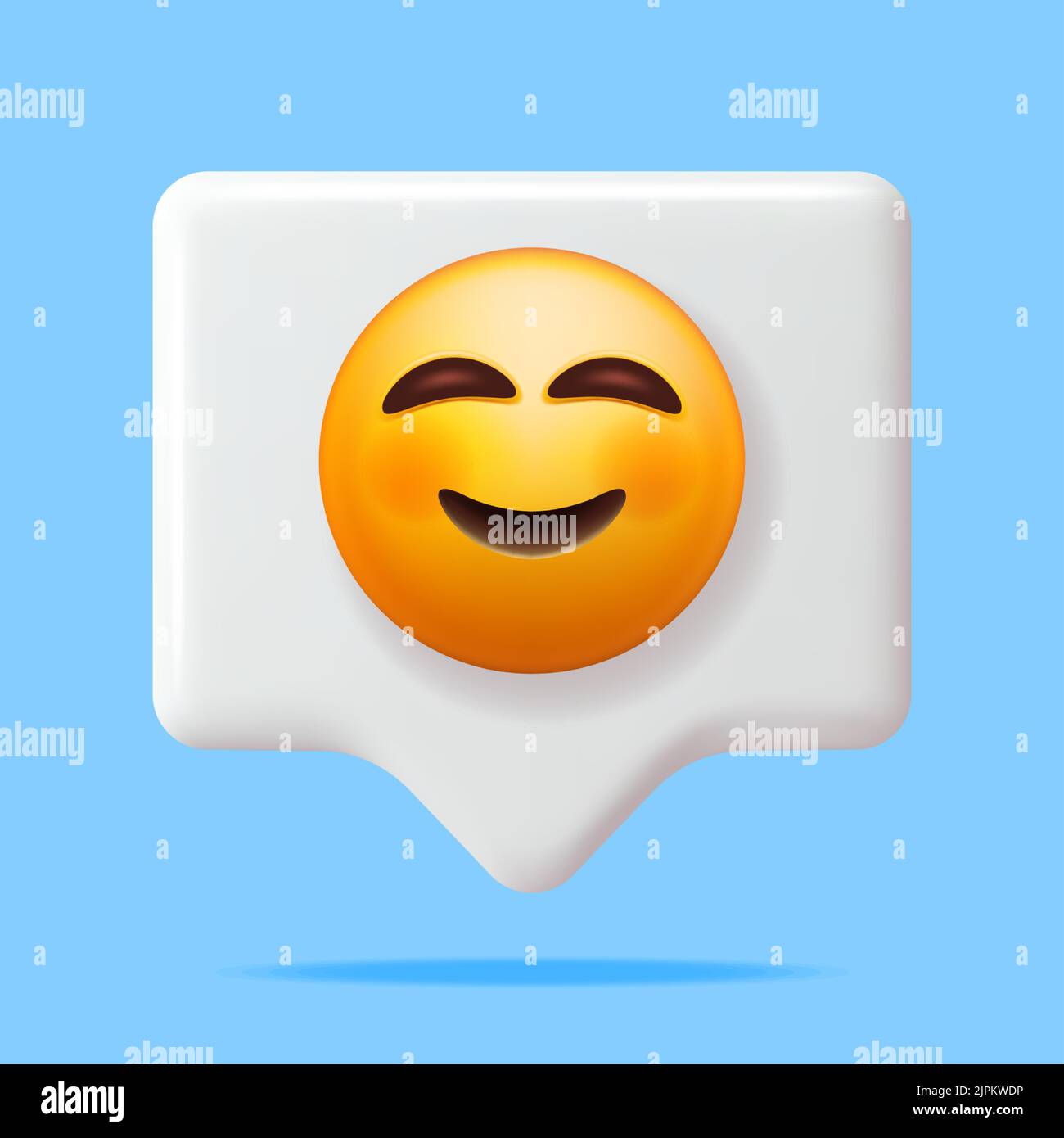 3D Yellow Happy Emoticon on Speech Bubble Stock Vector