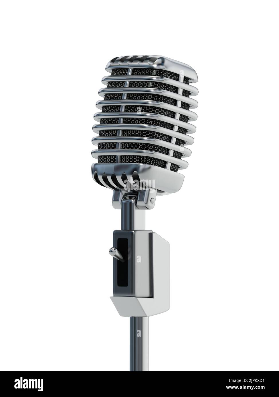 Vintage microphone isolated on white background. 3D illustration. Stock Photo