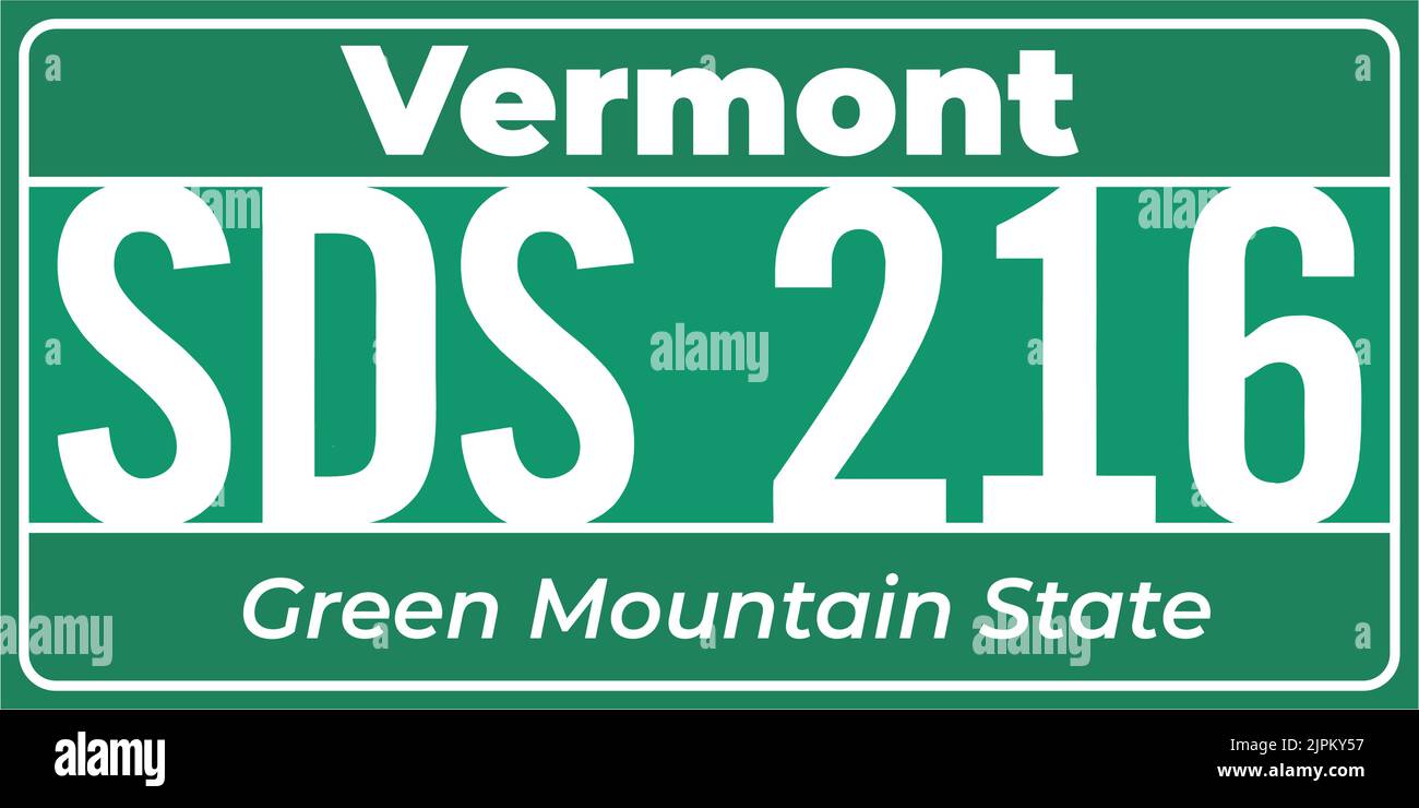 Vehicle license plates marking in Vermont in United States of America