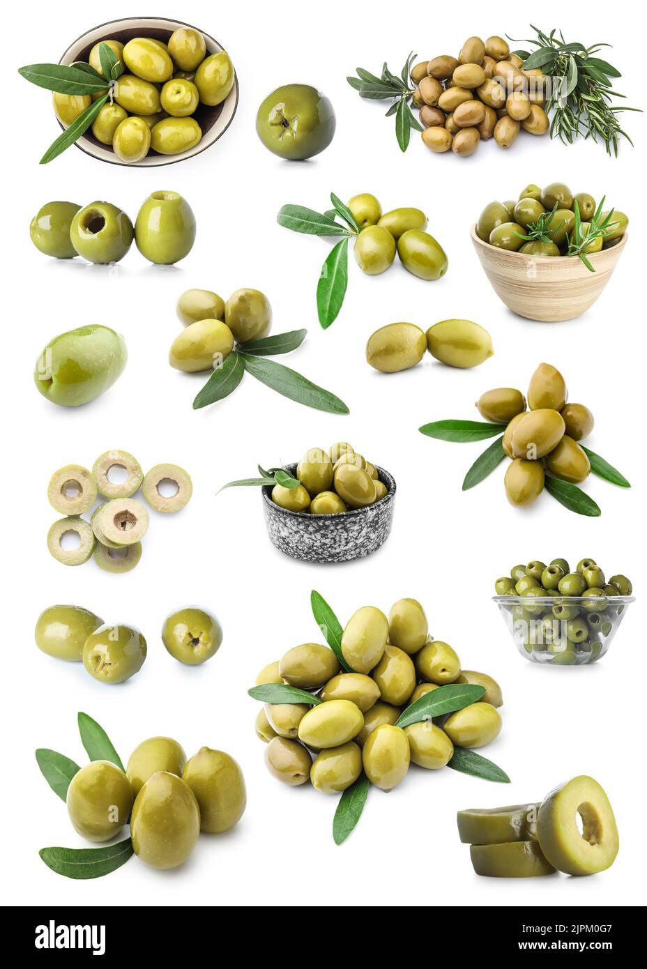 Set of green olives isolated on white Stock Photo Alamy