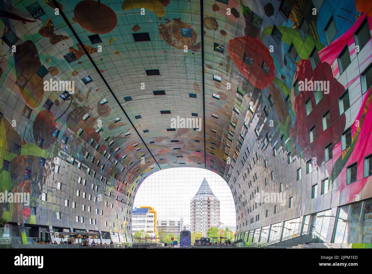 The interior of the market hall ( Marthal) in Rotterdam with the beautiful artwork of Marco Coenen and Iris Roskam, the Netherlands Stock Photo