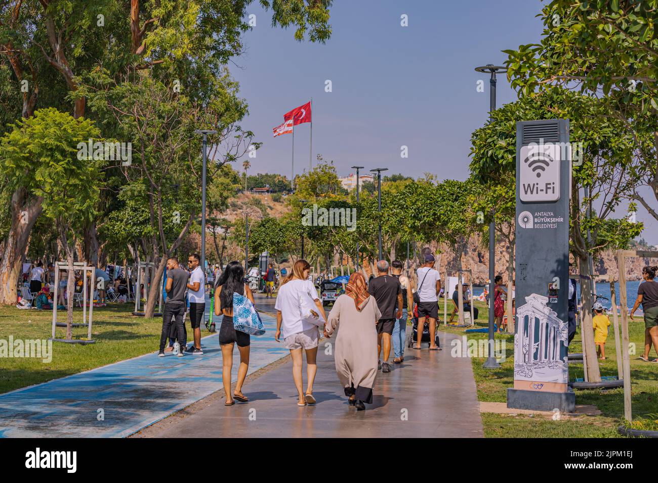 10 July 2022, Antalya, Turkey Bicycle and a pedestrian path on the