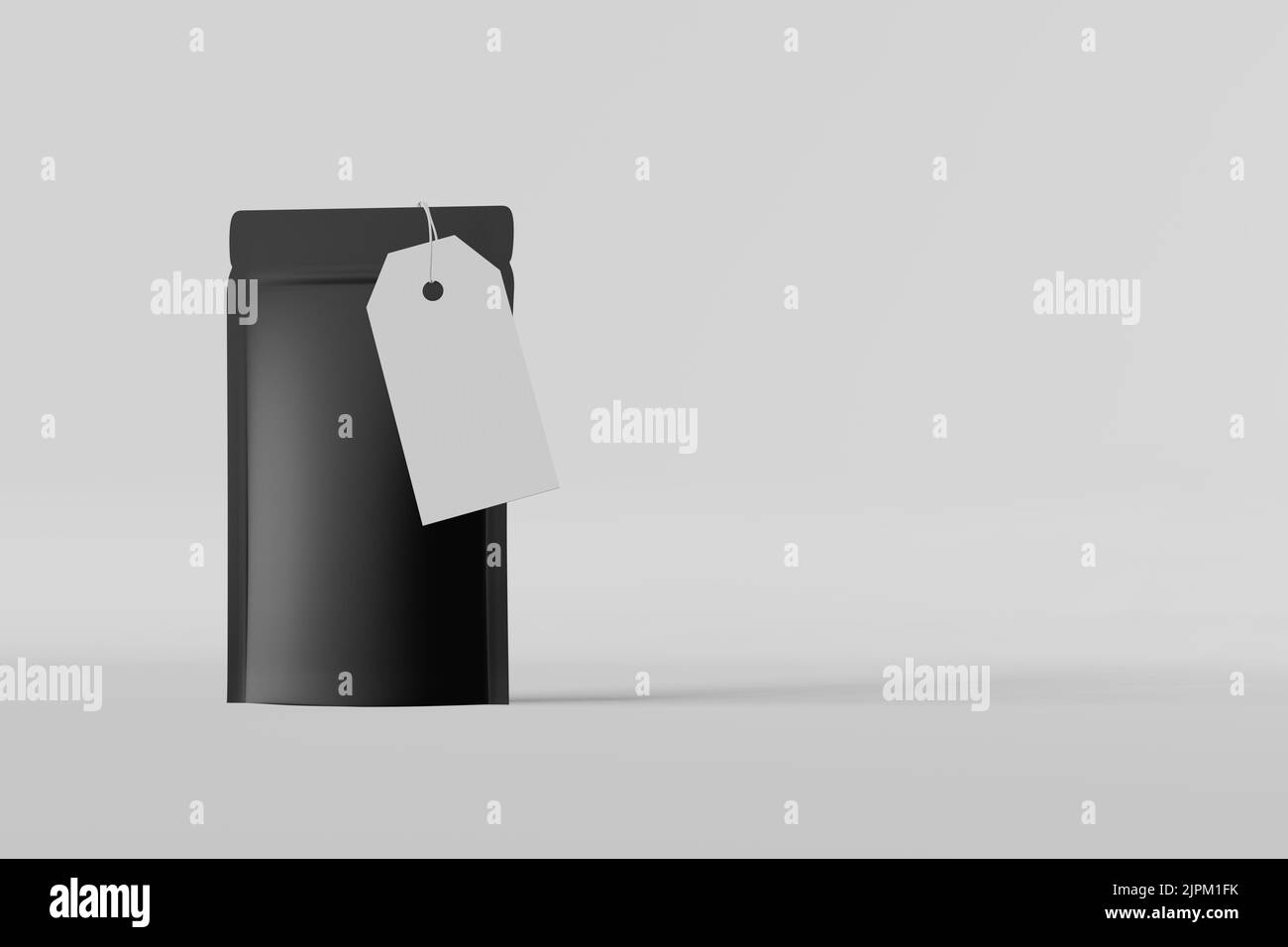 Black pouch bag branding template price tag mockup white background 3D