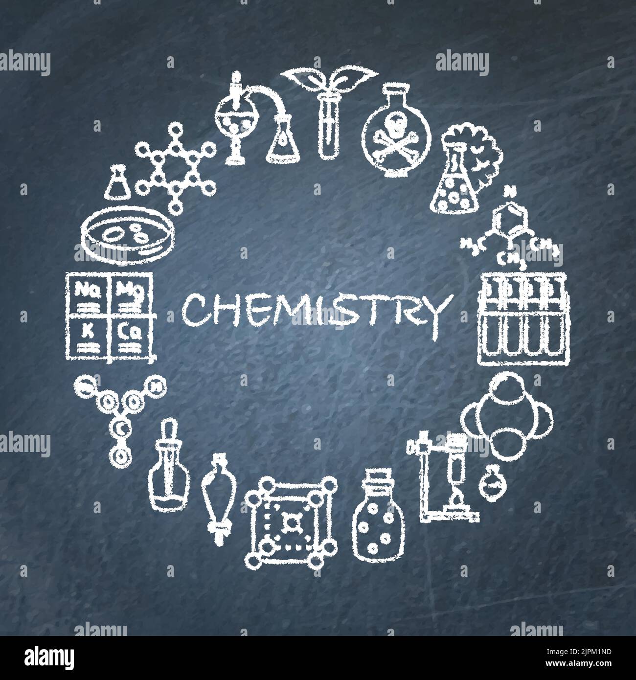 Chemistry round banner on chalkboard. Science banner with chemical