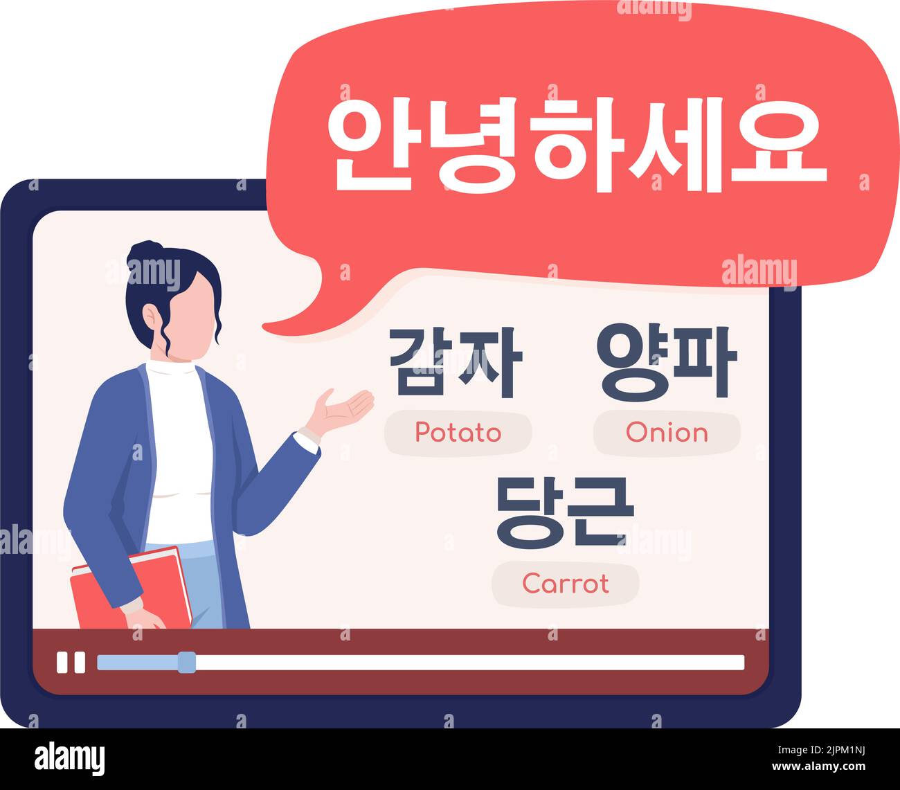 Korean lesson semi flat color vector character Stock Vector