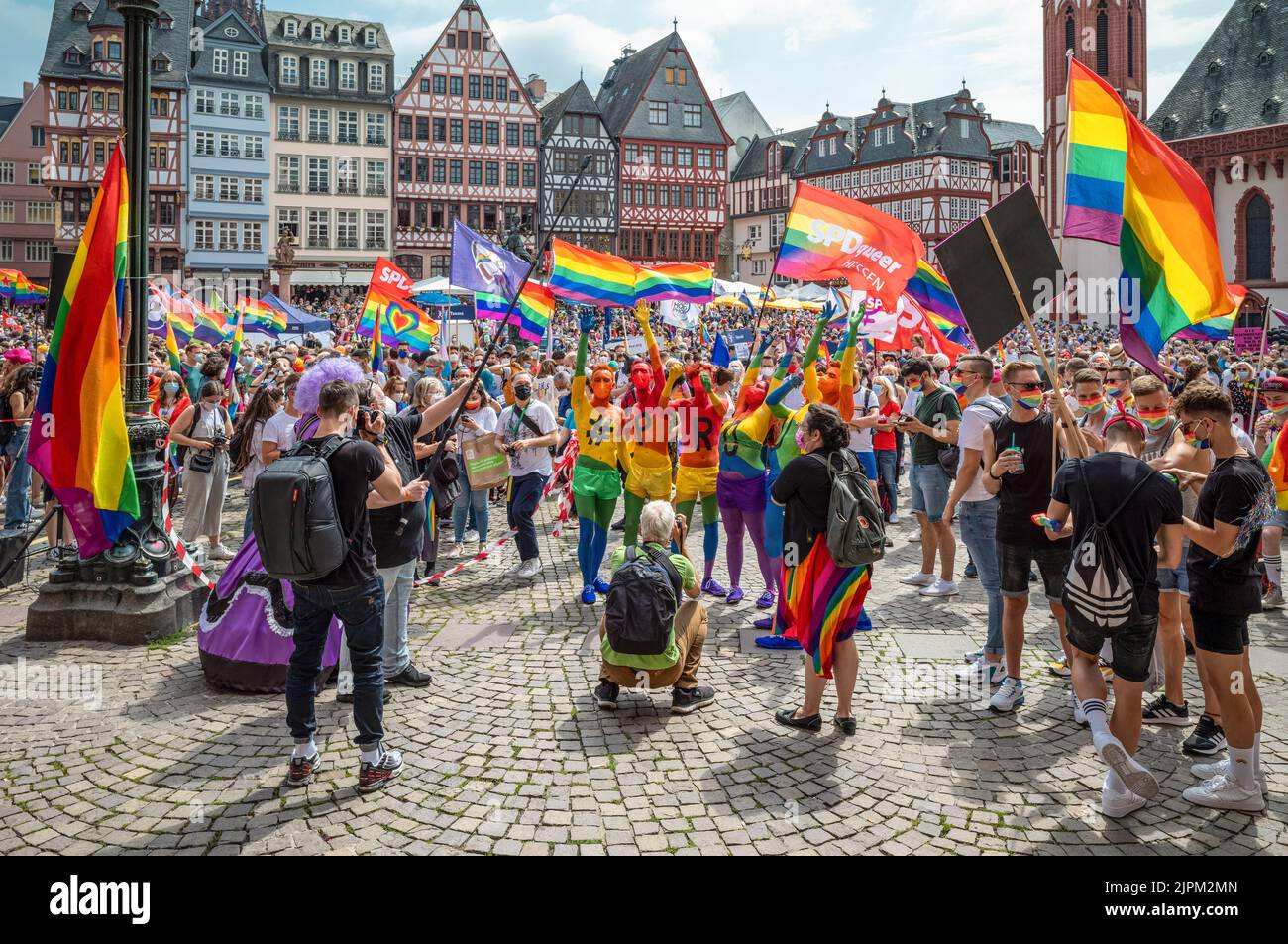 Frankfurt, Germany - July 17, 2021: The gay pride demonstration in Romerberg square Stock Photo