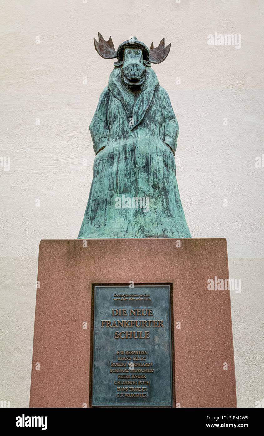 Frankfurt, Germany - July 17, 2021: The Bronze sculpture by Hans Traxler in front of the Caricatura Museum Stock Photo