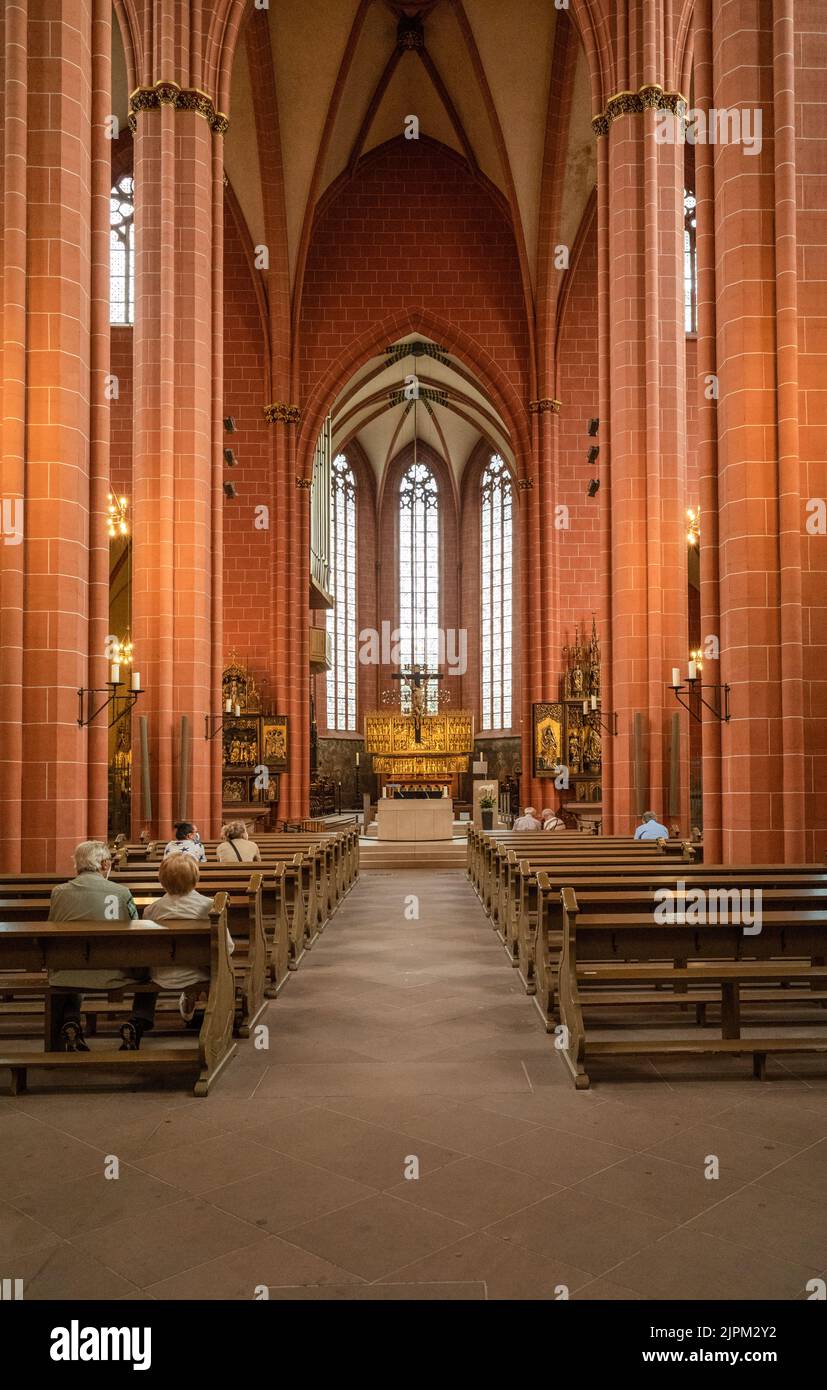 Frankfurt, Germany - July 17, 2021: The nave  of  St. Bartholomew cathedral (also known as the Kaiserdom) Stock Photo