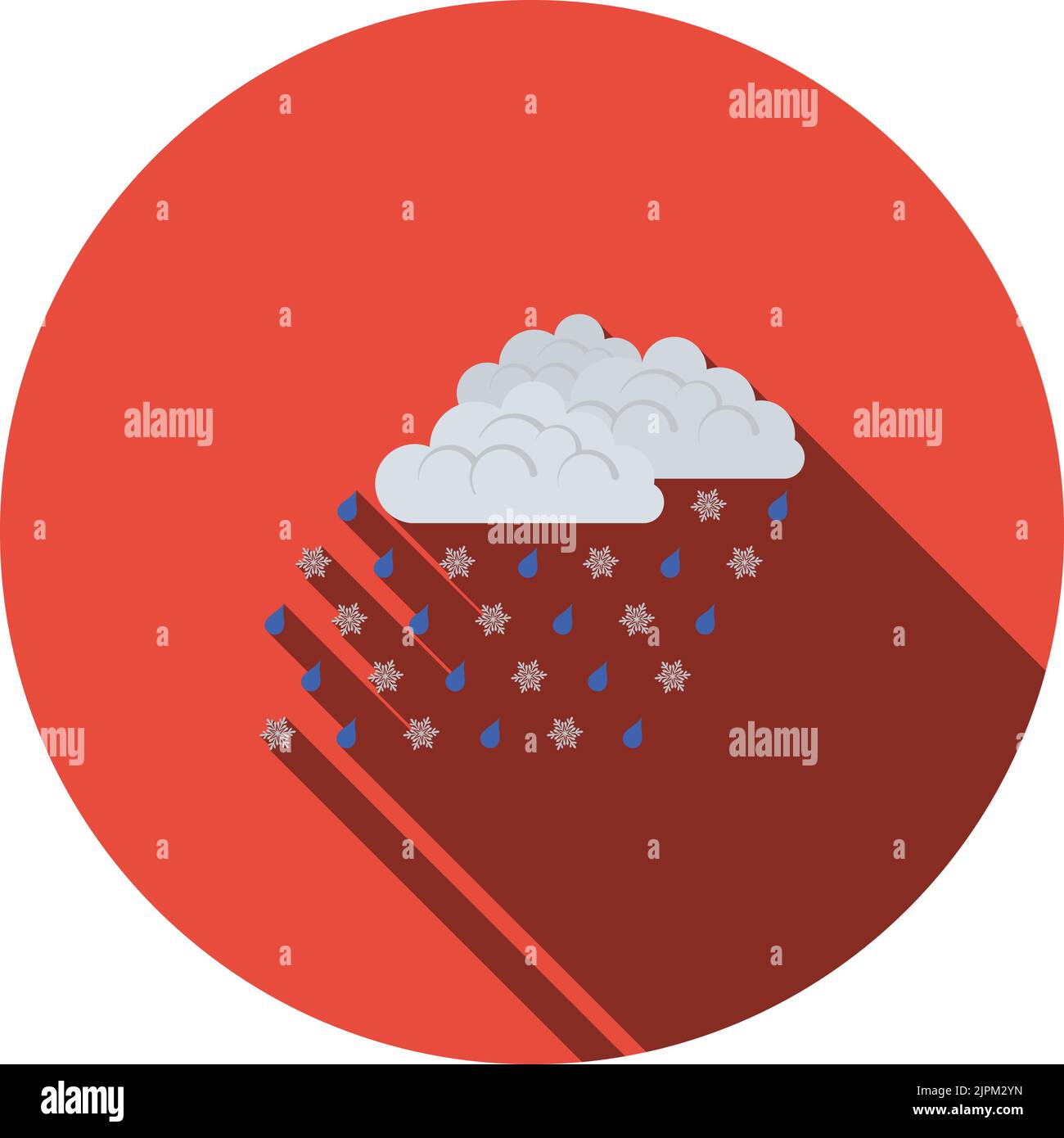 Rain With Snow Icon. Flat Circle Stencil Design With Long Shadow. Vector Illustration. Stock Vector