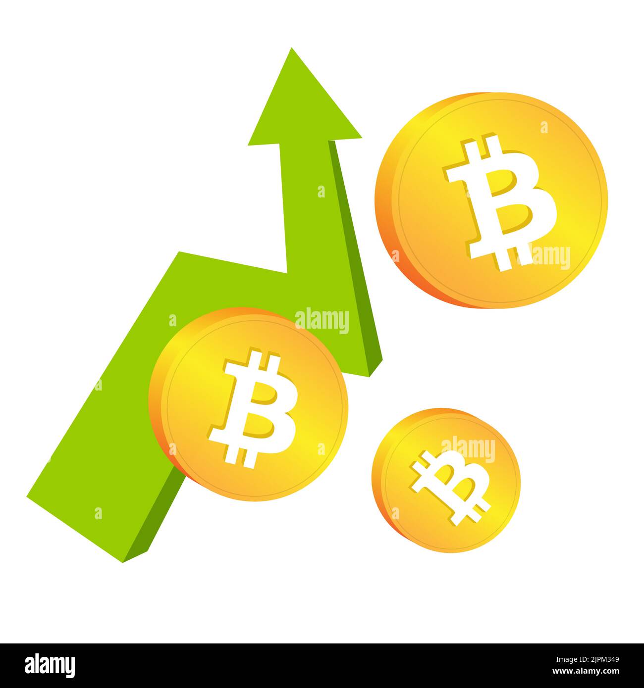 Crypto market going up. Cryptocurrency price increase, crypto price spike and pick up. Crypto uptrend in market. Bitcoins and green up arrow. Stock Vector
