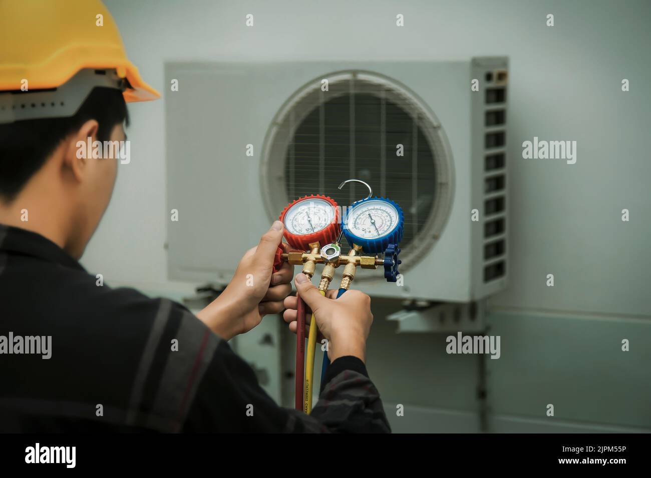 Air conditioning check service leak detection add refrigerant Stock