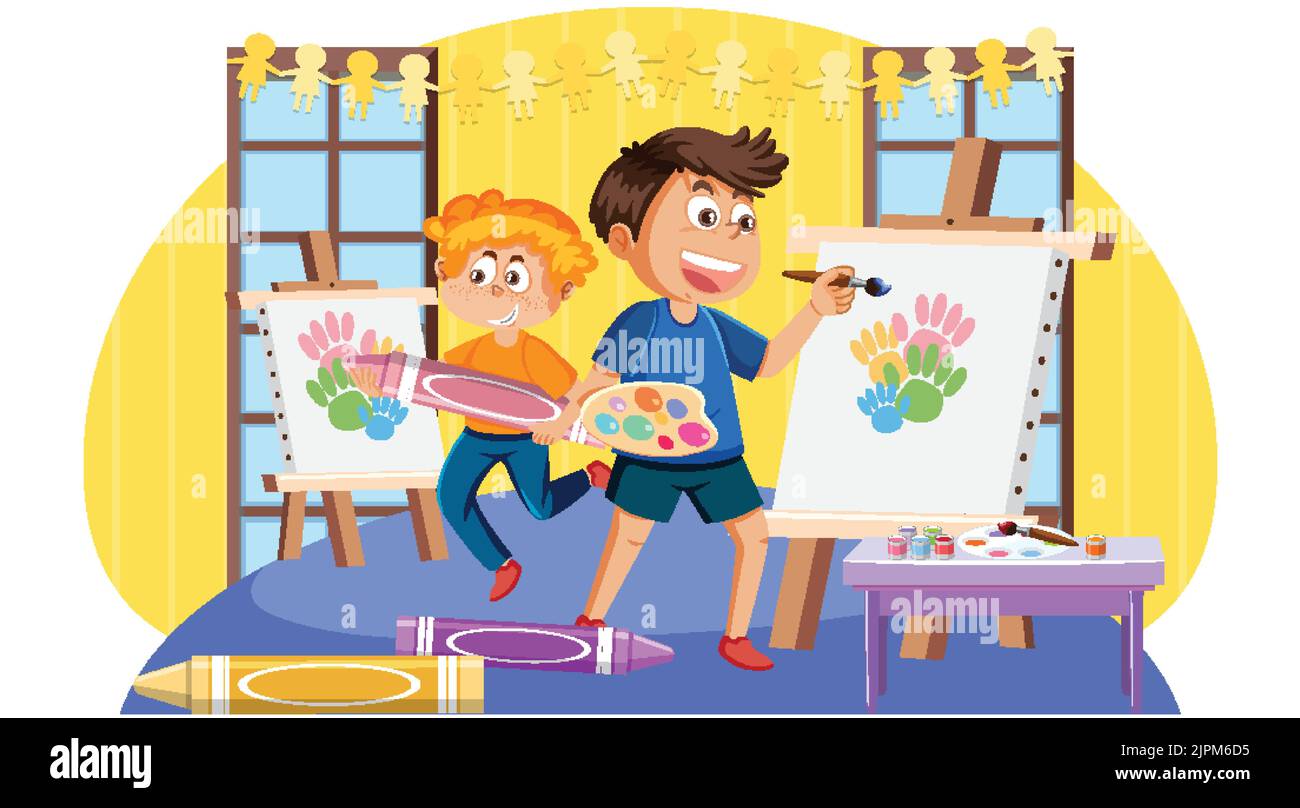 Children painting on canvas illustration Stock Vector Image & Art - Alamy