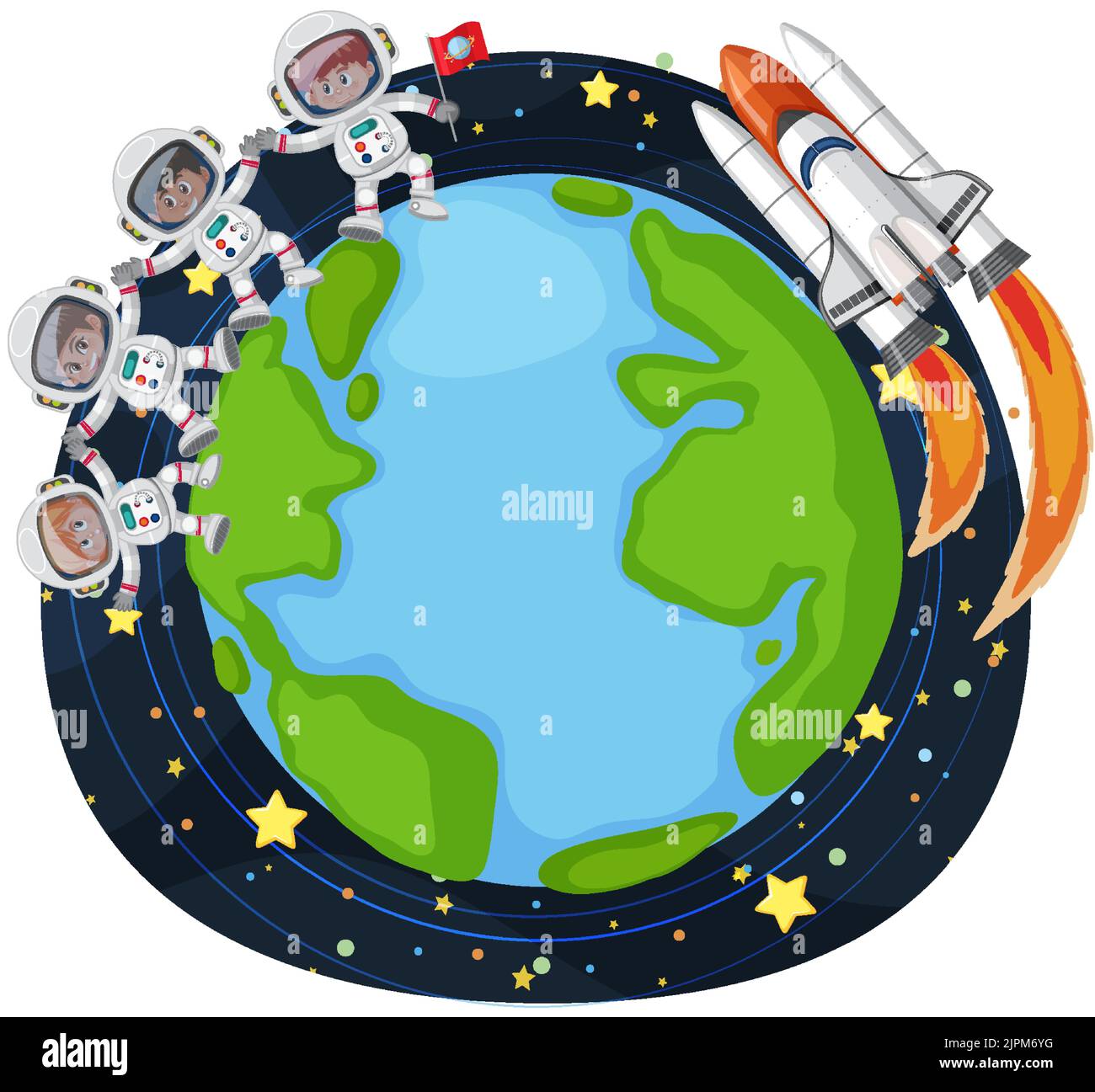 Astronauts on earth with spaceship illustration Stock Vector Image ...