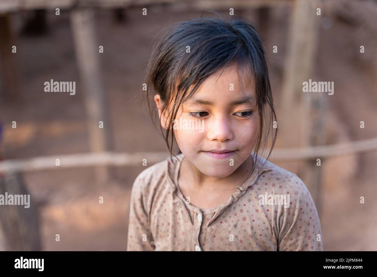 An Asian girl's portrait in Luang Namtha ethnic village in Laos Stock ...