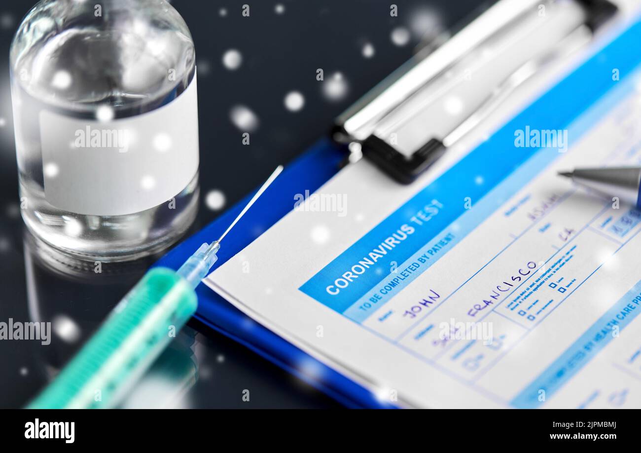 medical report, pen, syringe and medicine Stock Photo Alamy