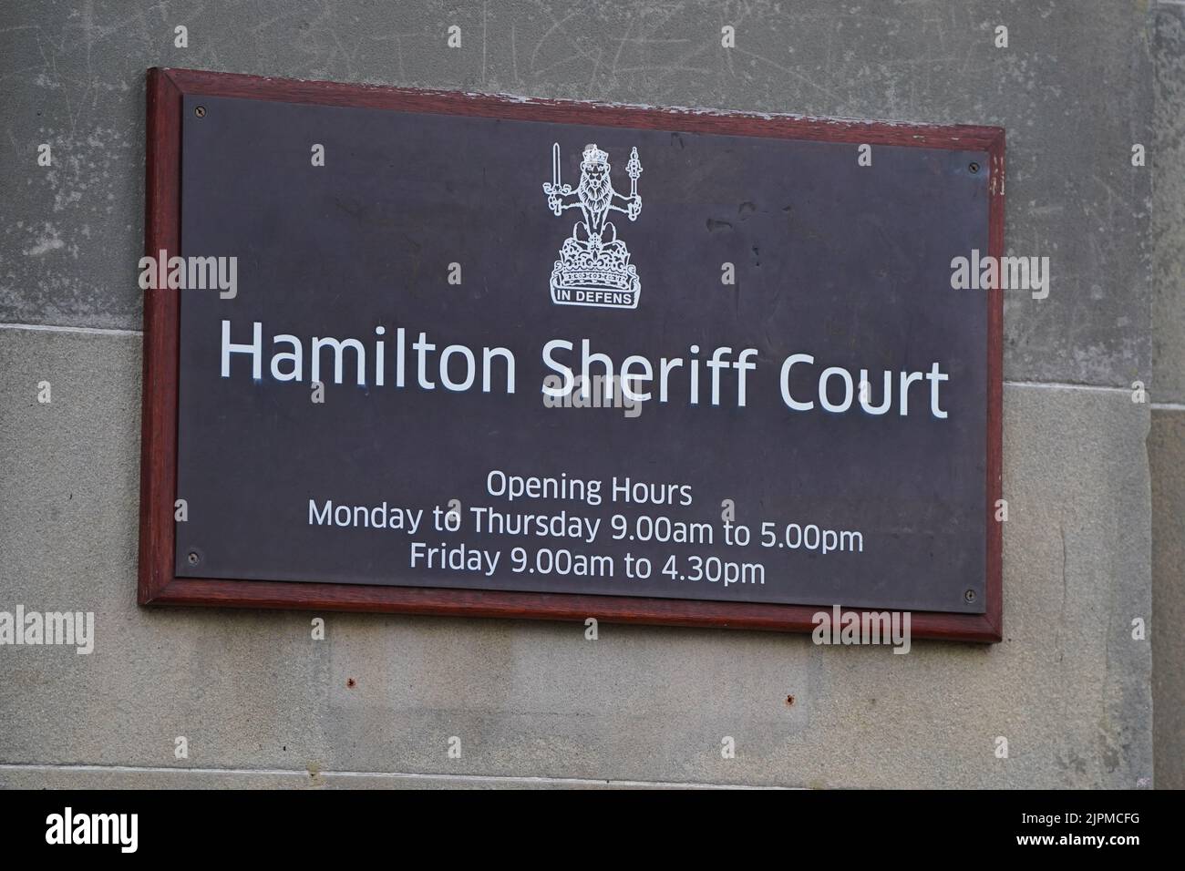 Signage for Hamilton Sheriff Court. Picture date Friday August 19