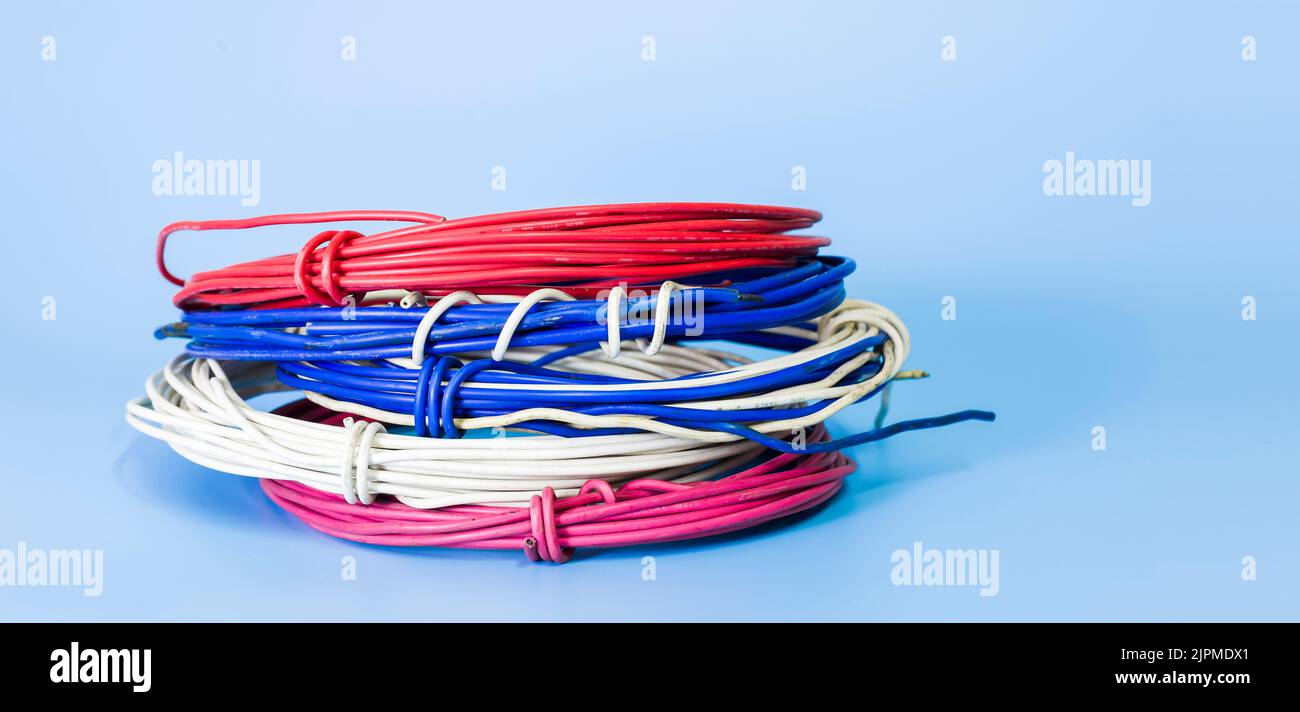 The old wires left from the electrical work installation concept are recycled Stock Photo Alamy