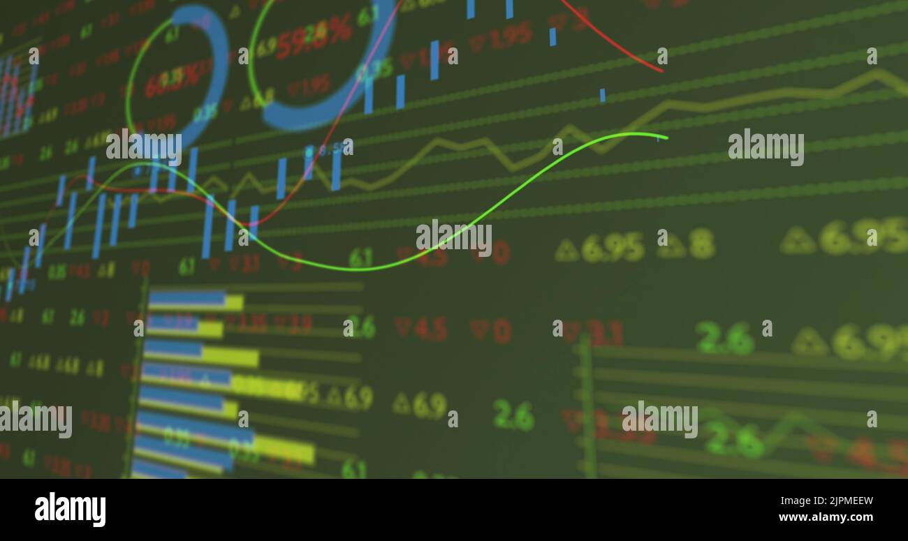 Image of financial data and graphs over green background Stock Photo ...