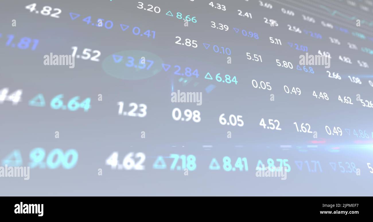 Image of financial data and graphs over blue background Stock Photo - Alamy