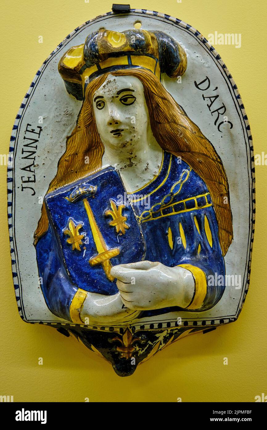 France, Region Centre-Val de Loire, Loiret, Orleans, Hotel Cabu, Museum of History and Archeology of Orleans, Joan of Arc, polychrome earthenware mold Stock Photo