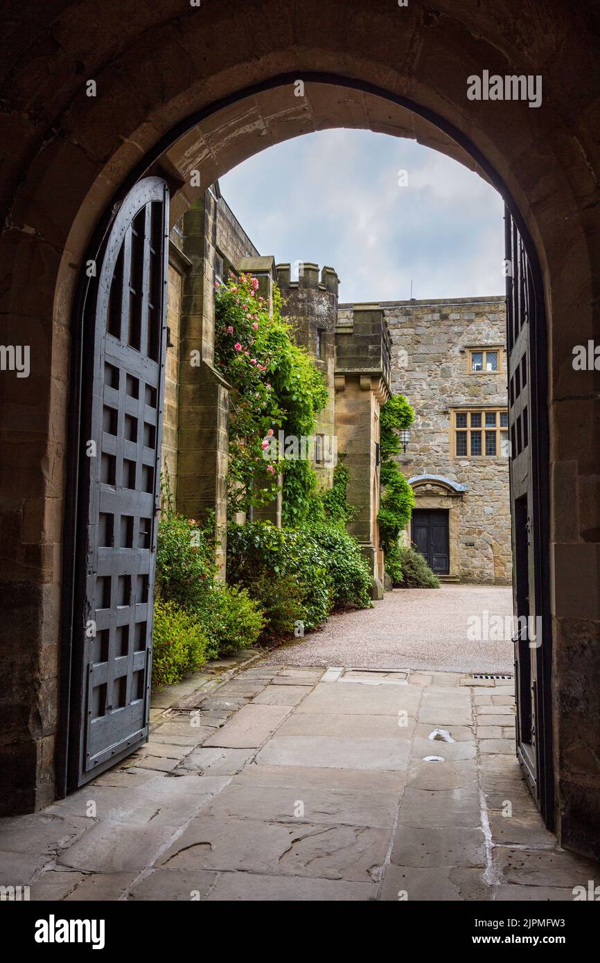 The entrance gate to Chirk Castle, Wrexham, North Wales Stock Photo