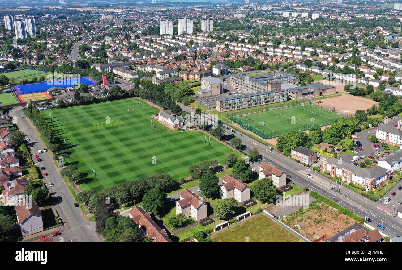 Aerial drone view of north west of Glasgow from  Anniesland Stock Photo