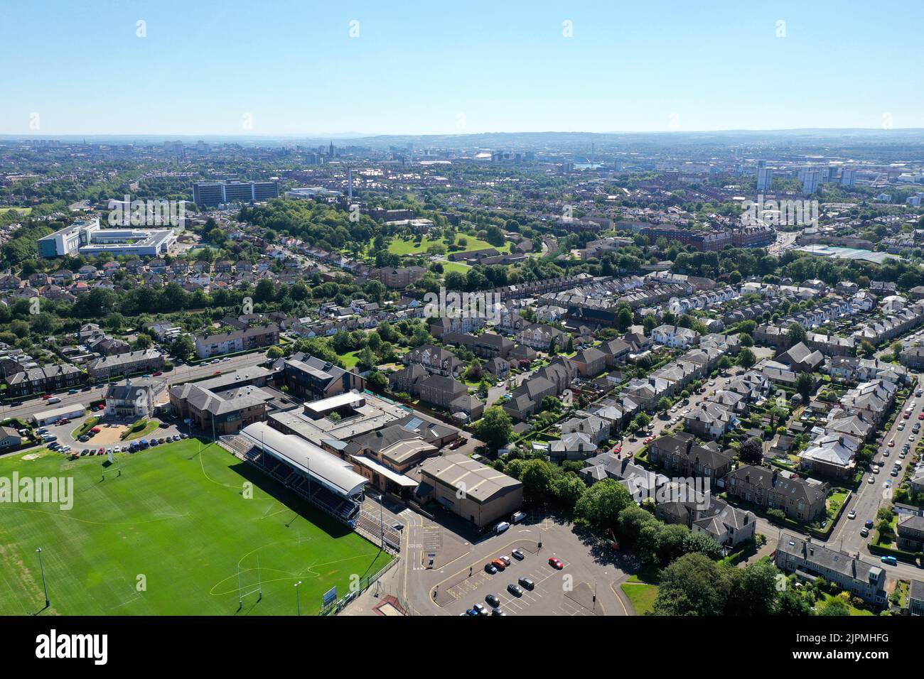 Aerial drone view of north west of Glasgow from  Anniesland Stock Photo