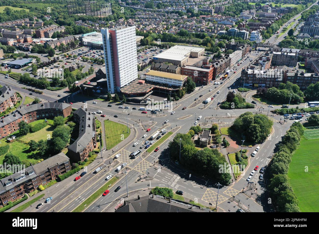Aerial drone view of Anniesland Cross Glasgow Stock Photo