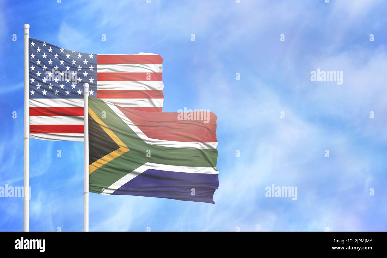 Waving American flag and flag of South Africa Stock Photo - Alamy