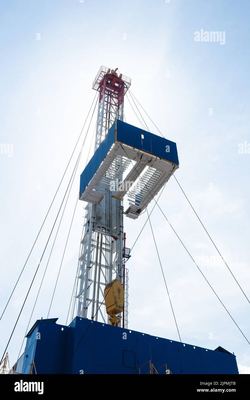 Mobile drilling rig close-up. Drilling and servicing oil and gas wells Stock Photo